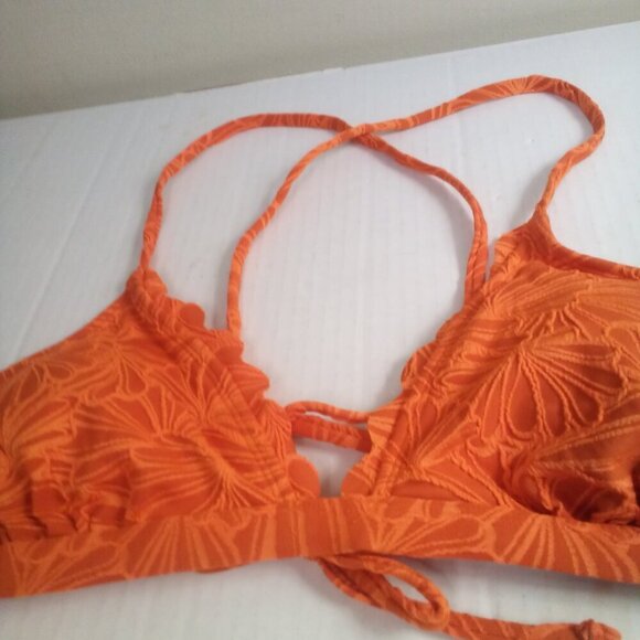 Cupshe Bikini Top Women XL Padded Cups Textured Scallop Trim Orange - Picture 4 of 13